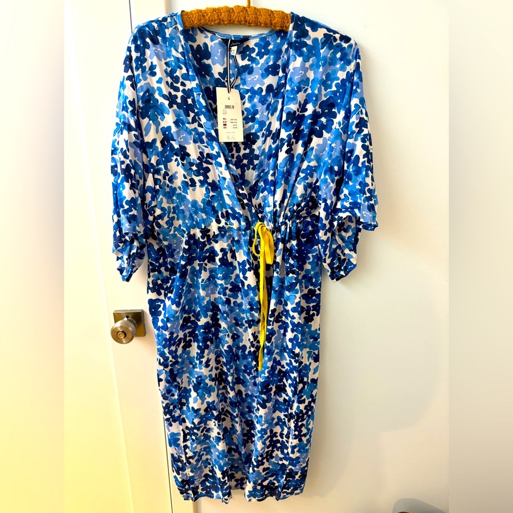 NWT Joules Blue Daisy Raylene Yellow Tie Dress Swim Cover Duster Robe